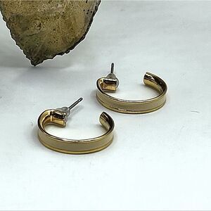 "5/$25" Goldtone Ivory Colored Enamel Small Hoop Earrings